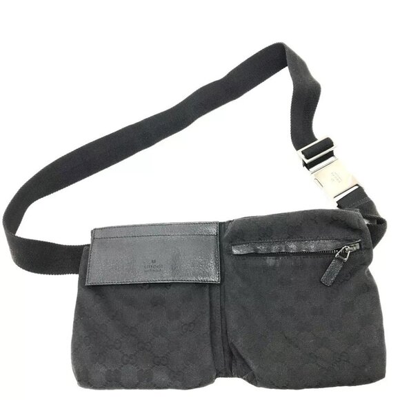 Auth GUCCI 28566 GG body bag Belt bag Waist Pouch Black/SilverHardware main image 4